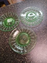 3 Vintage Green Depression 6&quot; Glass Plates - $19.79