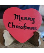 Wood Heart and Wood Stand Merry Christmas Tabletop Decoration Holiday Fe... - $183.47 MXN
