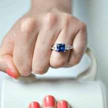 Princess 2.65Ct Lab Created Sapphire Engagement Ring 14k White Gold Over Size 6 - £86.74 GBP