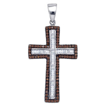 Sterling Silver Round Brown Color Enhanced Diamond Cross Outline Pendant 1-1/10 - £239.00 GBP