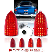 55 Chevy Red LED Sequential Tail Brake Light Back Up Delete Lens &amp; Flasher Pair - £129.01 GBP