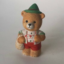 Vintage BC Bronson Teddy Bear Figurine Porcelain Bisque Swedish Irish Green Red - £9.38 GBP