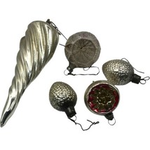 Small Lot Antique Vintage Silver Mercury Glass Christmas Tree Ornaments Indents  - £18.68 GBP