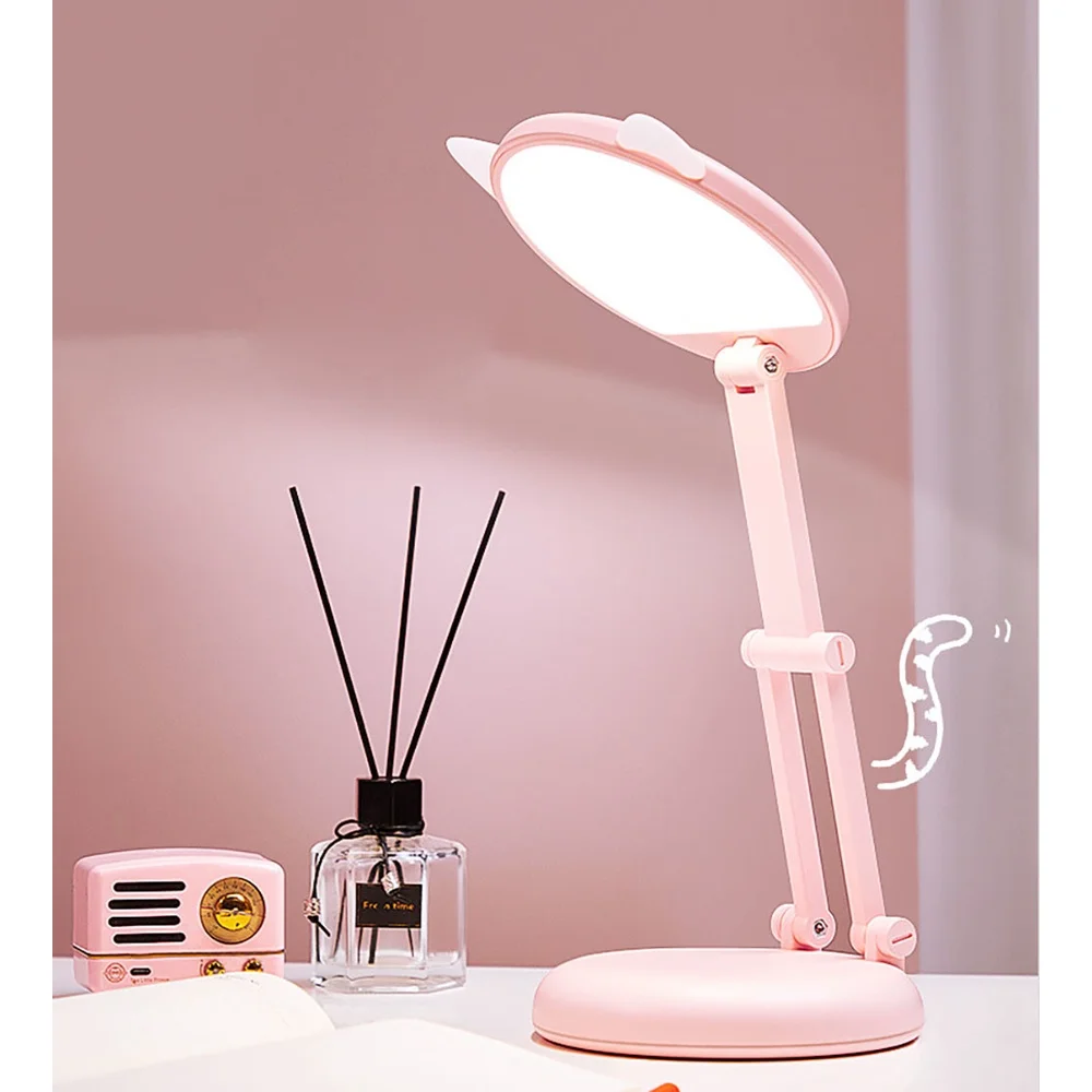 Folding Desk Lamp Pink Eye Protection Table Lamp Cute Cat Ear Night Light - $37.18+