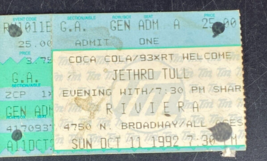 Jethro Tull 11/11/92 Chicago IL Riviera XRT Coca Cola Rare Ticket Stub - £6.22 GBP