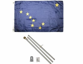 2x3 2&#39;x3&#39; State of Alaska Flag Aluminum Pole Kit Gold Ball Top - £23.50 GBP