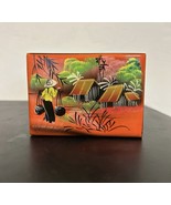 Vtg Asian Hand Painted Lacquered Box Landscape Trinket Box Mirror Lined - $14.85
