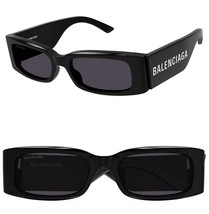 BALENCIAGA MAX Square 0260 Black 001 Fashion Logo Narrow Slim Sunglasses... - £315.28 GBP