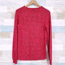 Lands End Drifter Marled Knit Sweater Pink Crewneck Cotton Womens Medium 10 12 - £27.05 GBP