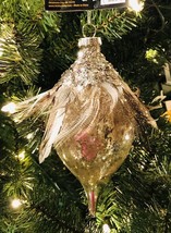 Robert Stanley Christmas Ornament Satin Glass Tan White Feathered Finial New - $16.78