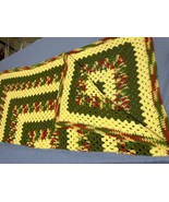 Vintage 70s Throw Afghan Striped Square Crochet Brown Orange Hippie 48”x50” - £16.86 GBP