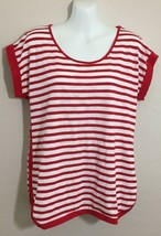 Liz Claiborne Women&#39;s Red White Striped Shirt Casual Everyday Size M Med Medium - £16.07 GBP