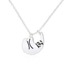 Sloth Necklace Silver Tone Animal Jewelry 16 Inch Cable Chain Endangered - £16.33 GBP