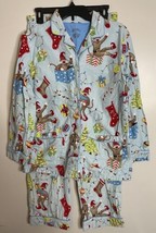 Nick &amp; Nora  Sock Monkey Santa Christmas Flannel 2 Piece Pajamas Set Sz ... - £29.09 GBP