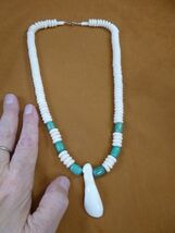 W35-14) WATER BUFFALO one TOOTH turquoise + white water buffalo NECKLACE... - $37.99