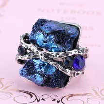 Natural Stone Ring Vintage Jewelry Antique Silver Color Unique Punk Rock Crystal - £17.41 GBP