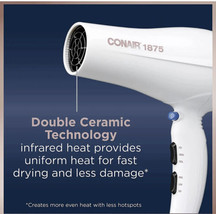 Conair 1875 Watt Double Ceramic Hair Dryer WHITE/ROSE Gold Brand New In Box - $14.85