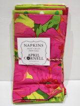 APRIL CORNELL BRIGHT FLORAL PINK GREEN POLKA DOT NAPKINS SET OF 6 NEW - $29.69