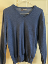 Vintage Mckenzy Womens BLue Superfine wool V neck Long Sleeve Sweater m - $24.75