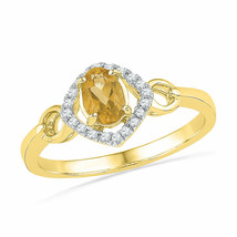 10k Yellow Gold Womens Oval Lab-Created Citrine Solitaire Diamond Ring 1/2 Cttw - £206.54 GBP