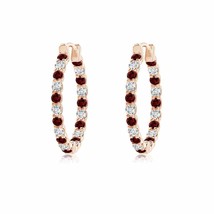 Authenticity Guarantee 
ANGARA Lab-Grown Ruby and Diamond Hoop Earrings in 14... - £871.55 GBP