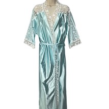 Vintage Reasa Martin Lace Satin Shiny Robe Aqua Blue Size L 1/2 Sleeve S... - £38.77 GBP