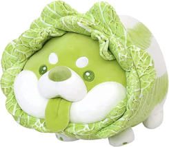 Veggie Dog Plush Toy, 16&quot; Stuffed Animal Shiba Inu Plushie Doll, Soft Fluffy Fri - £30.48 GBP
