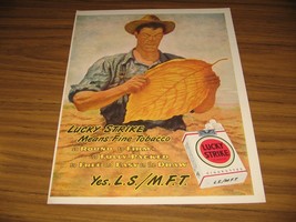 1946 Print Ad Lucky Strike Cigarettes Tobacco Farmer Holds Leaf - £11.97 GBP