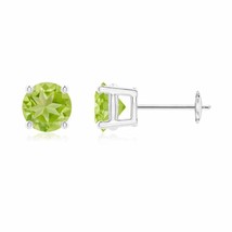 Natural Peridot Solitaire Stud Earrings in 14K Gold (Grade-AA, 6MM) - £286.38 GBP