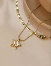 18K Gold Star Gem Lovers Necklaces Set - vibrant, stackable, 2X, Figaro Chain - £61.74 GBP