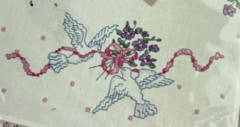 Bucilla Stamped Cross Stitch Dresser Scarf Vintage Dove Floral Kit  64450 - $14.22