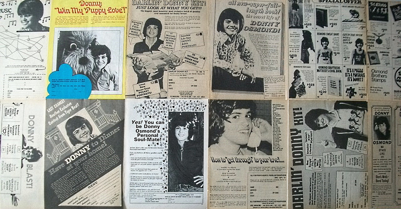 DONNY OSMOND ~ (13) Purple, B&amp;W Iron-On, ADVERTISEMENTS fm 1972-1975 ~ C... - $10.92