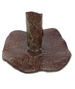 Pottery Glaze Rolled Stamped Floral Single Candlestick Candle Holder Bro... - $18.69