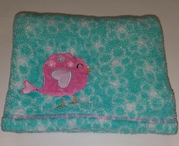 Baby Gear Blue Pink Bird Security Blanket Fleece Lovey White 30&quot; x 40&quot; (pilling) - £15.53 GBP