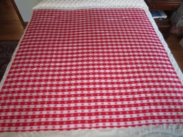 Unused RED &amp; WHITE TAVERN CHECK Cotton TABLECLOTH - 55&quot; x 55&quot; - Needs 1 hem - £15.98 GBP