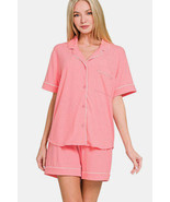 Zenana Button Down Short Sleeve Top and Shorts Lounge Set - $39.84
