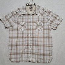 Guess Men&#39;s Shirt Size 2XL XXL Tan Plaid Pearl Snap Short Sleeve Casual - £17.64 GBP