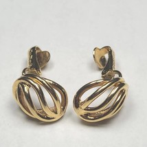 Vintage CHRISTIAN DIOR Signed Goldtone Clip On Earrings Open Work Shiney Fancy  - £47.58 GBP