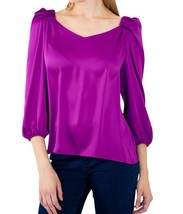 Joseph Ribkoff satin straight top with puff sleeves in Empress - £100.22 GBP