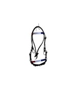 Horse Bridle With Headstall Black Leather Red White Blue Accents HBRFA510 - $48.51