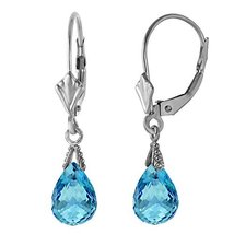 Galaxy Gold GG 4.5 Carat 14k Solid White Gold Leverback Earrings Briolette Blue  - £208.77 GBP