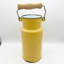 Vtg Mid Century Viking Poland 2 Ltr Wooden Handle Yellow Enamel Cream Milk Jug - £39.32 GBP