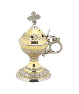 5,5&quot; Greek Orthodox Engraved Bi-color Brass High Quality Home Incense Bu... - £14.60 GBP