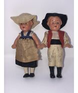 German Celluloid Doll Boy Girl EDI Signed  With Hat Dressed VTg 2 Items - $66.81 CAD