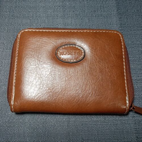Primary image for Rosetti Saddle Brown Faux Leather Zip Around Wallet 5x4x1 with Vinyl Logo