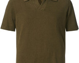 NN07 Men&#39;s Ryan Cotton/Linen Open Collar Polo Dark Olive-Small - £47.19 GBP