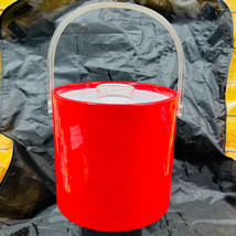 Vintage MCM Red Ice Bucket With Lucite Lid &amp; Handle Mid Century Modern - £16.61 GBP