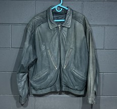 J Walden Mens Black Leather Vintage Bomber Biker Jacket Coat Size 48/ XL - £31.24 GBP