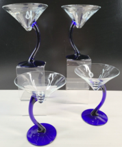 (4) Beefeater Gin Libbey Bravura Martini Glasses Set Cobalt Blue Curved Stemware - £39.04 GBP