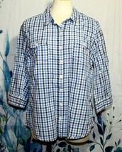 Women&#39;s Westport 1962 Blue Plaid Button Up Roll Tab Shirt Size L 3/4 Sle... - $19.80